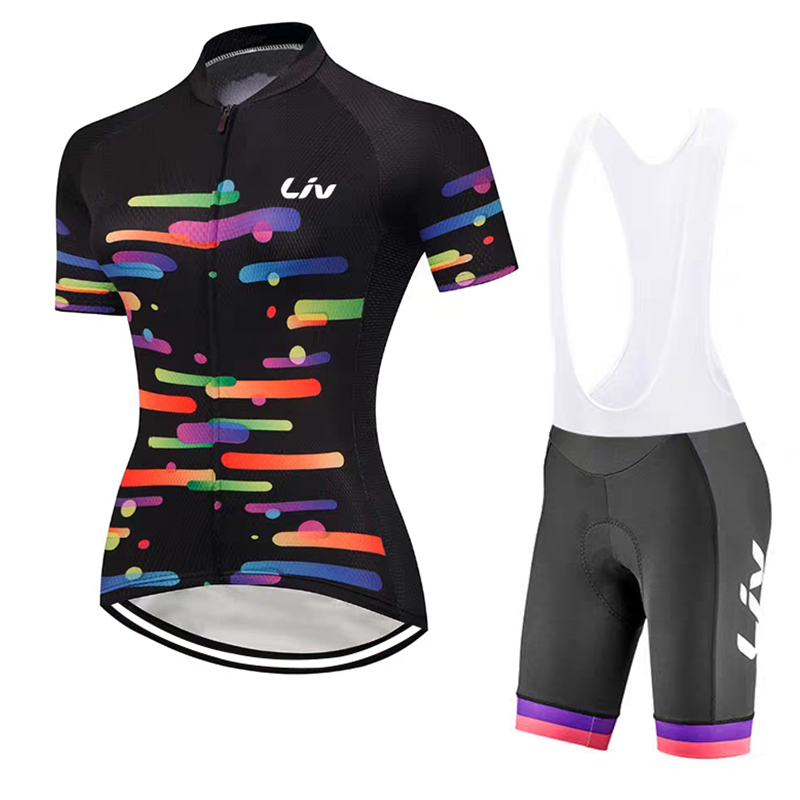 Cycling Gear Ladies - LIV Damen-Radtrikot-Set für Sommer-Rennradfahren, Trägerhosen-Set, Radtrikot,
