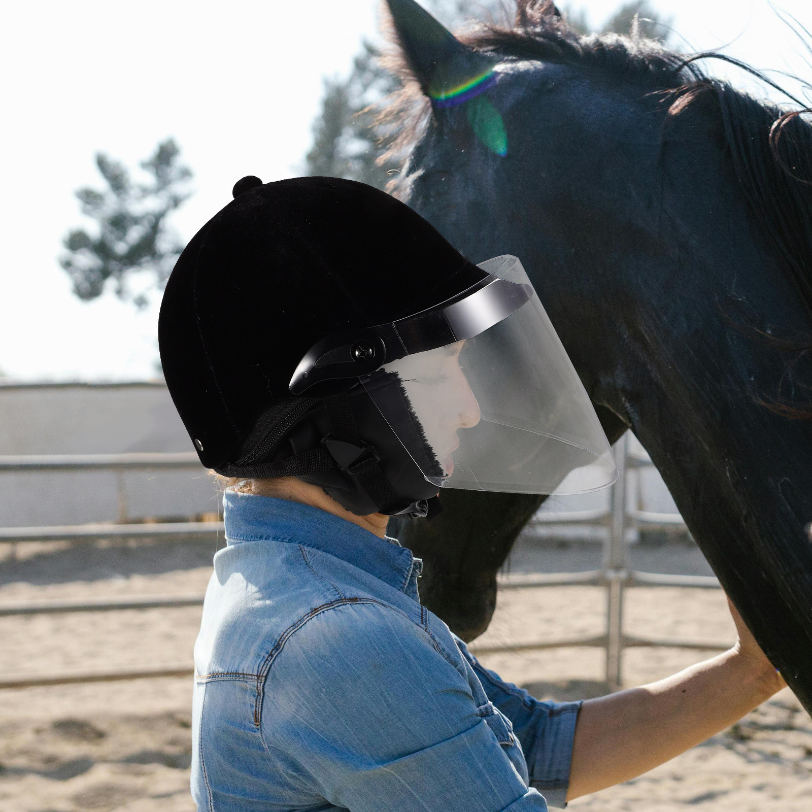 Youth Cycling Gear - Schwarzer Stoff Reitsport Unisex Vollkopfschutz Ideal