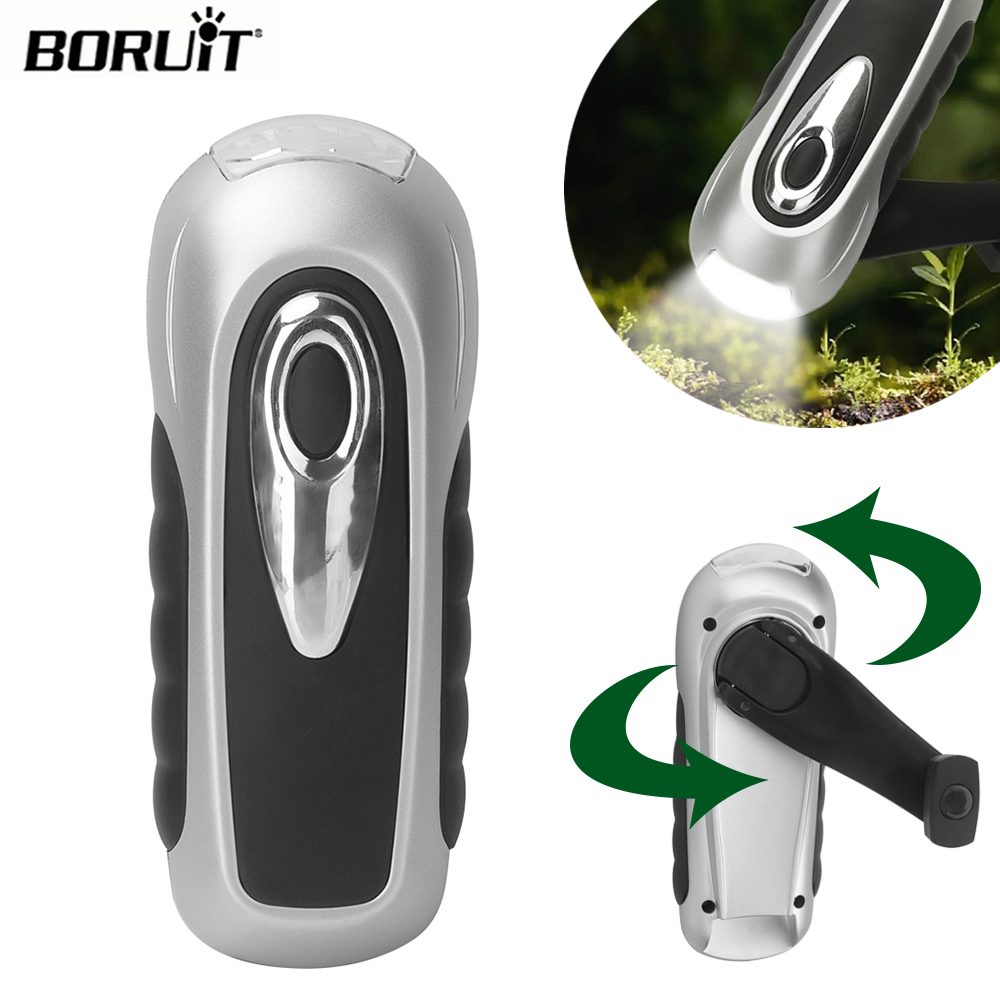 Bike Dynamo Light - BORUIT LED-Taschenlampe, Handkurbel, Dynamo, Solarenergie, Taschenlampe,