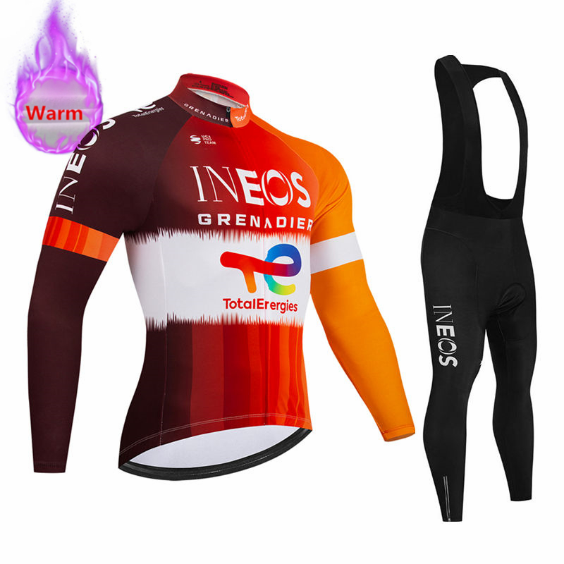 Cycling Gear Logo - Ineos Team Winter Langarm-Thermo-Fleece-Radtrikot-Set mit Trägerhose